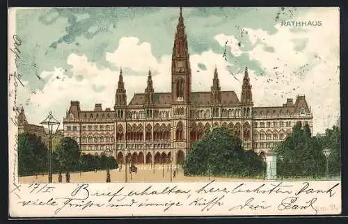 Lithographie Wien, Blick zum Rathaus