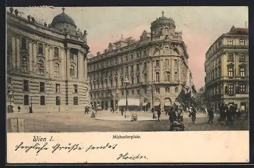 AK Wien, Michaelerplatz mit Passanten