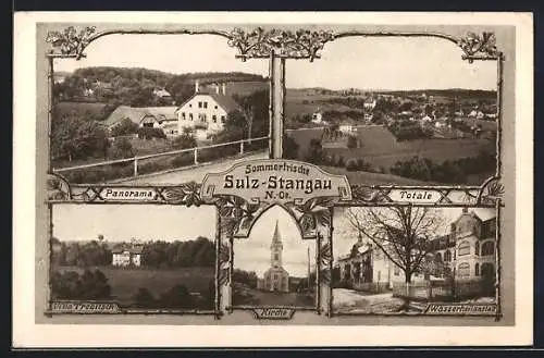 AK Sulz-Stangau, Panorama, Totale, Villa Trebitsch, Wasserheilanstalt, Kirche