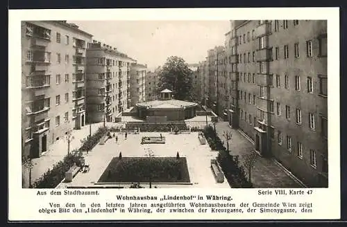 AK Währing, Wohnhausbau Lindenhof zwischen der Kreuzgasse, der Simonygasse u. dem Szartoryskipark