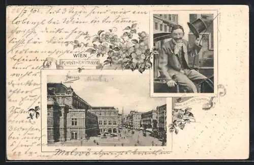 AK Wien, Blick auf die Kärntnerstrasse, Kutscher hebt seinen Zylinder