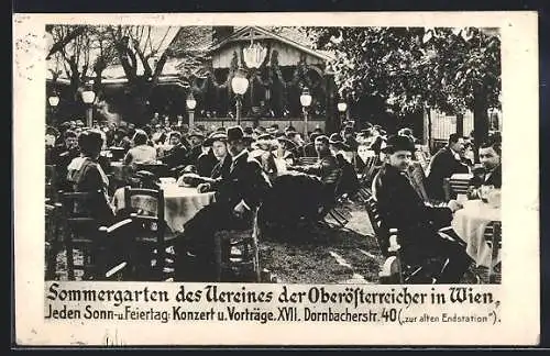 AK Wien, Gasthof Sommergarten des Vereins der Oberösterreicher, Dornbacherstrasse 40
