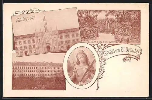 AK St. Ursula, Kapelle und Pensionat, Eingang in den Garten, Schulhaus