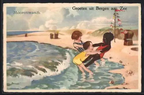 Künstler-AK Bergen aan Zee, Kinder am Strand