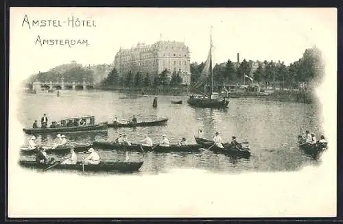 AK Amsterdam, Amstel-Hotel, Ruderboote, Segelboot