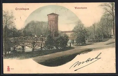 AK Groningen, Wasserturm mit Brücke