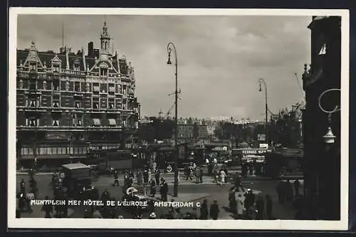 AK Amsterdam C., Muntplein met Hotel de L`Europe