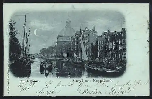 Mondschein-AK Amsterdam, Singel met Koppelkerk