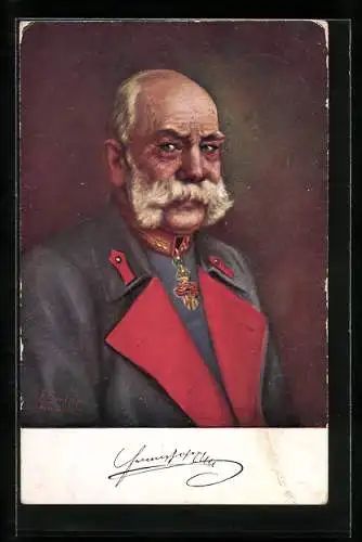 AK Kaiser Franz Josef I. von Österreich, Portrait mit rotem Revers