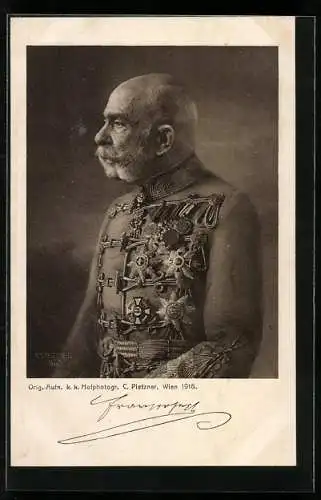 AK Kaiser Franz Josef I. von Österreich, Seitenportrait mit Orden