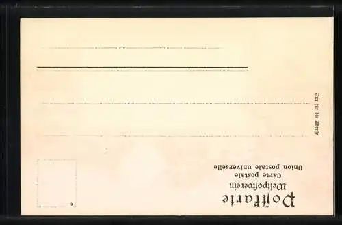 Passepartout-Lithographie Bergsteigerausrüstung, Bergziegen, Gebirgssee mit Ruderboot