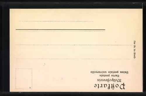 Passepartout-Lithographie Bergsteigerausrüstung, Bergziegen, Gebirgssee mit Ruderboot