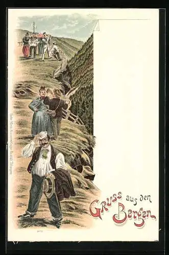 AK Bergsteiger mit Fernglas in den Bergen
