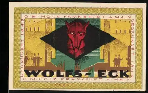 Notgeld Frankfurt am Main 1921, 25 Pfennig, Tabakfabrikate G.M. Holz mit Wolfsmotiv und Gültigkeit bis 31. Dezember 1922