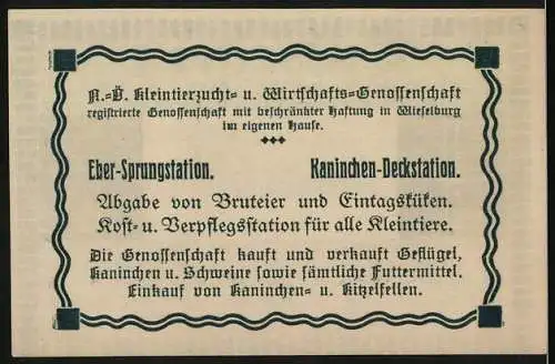 Notgeld Wieselburg 1920, 10 Heller, Gutschein mit Schwein und Text zur Kleintierzucht