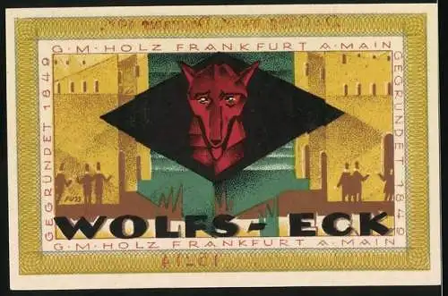 Notgeld Frankfurt 1921, 50 Pfennig, Gutschein der Firma G.M. Holz Tabakfabrikate, Wolfs-Eck Design, gültig bis 1922