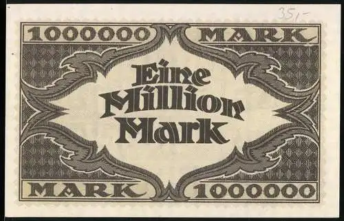 Notgeld Hamburg 1923, 1 Million Mark, Hugo Stinnes Linien, Flagge und Signaturen