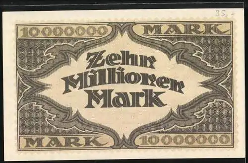 Notgeld Hamburg 1923, 10 Millionen Mark, Hugo Stinnes Linien mit Firmenflagge und Unterschriften