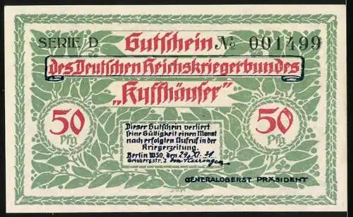 Notgeld Berlin 1921, 50 Pfennig, Barbarossa-Turm und Deutscher Reichskriegerbund Kyffhäuser