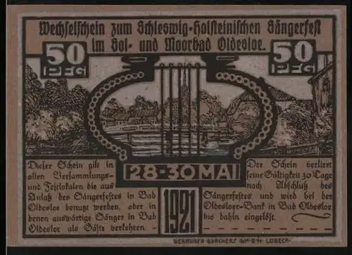 Notgeld Bad Oldesloe 1921, 50 Pfennig, Schleswig-Holsteinisches Sängerfest im Sol- und Moorbad