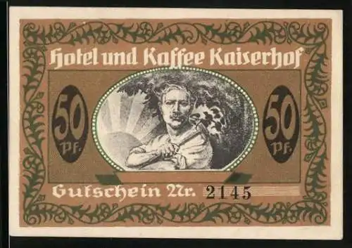Notgeld Münster, 50 Pfennig, Gutschein für Speisen und Getränke, Hotel und Kaffee Kaiserhof, Gutschein Nr. 2145