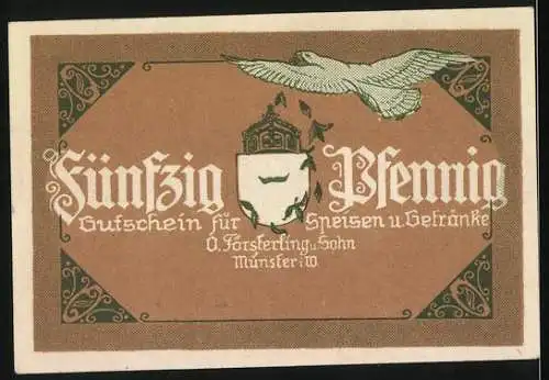 Notgeld Münster, 50 Pfennig, Gutschein für Speisen und Getränke, Hotel und Kaffee Kaiserhof, Gutschein Nr. 2145