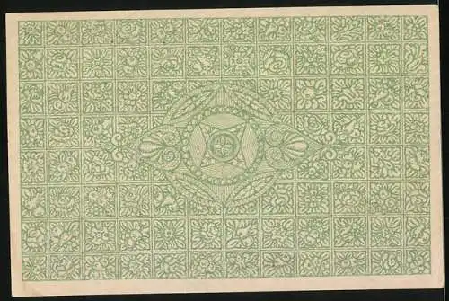 Notgeld Laufen, 1923, 42 Goldpfennig = 1 /10 Dollar, Kirche und Wappen, grüne ornamentale Rückseite