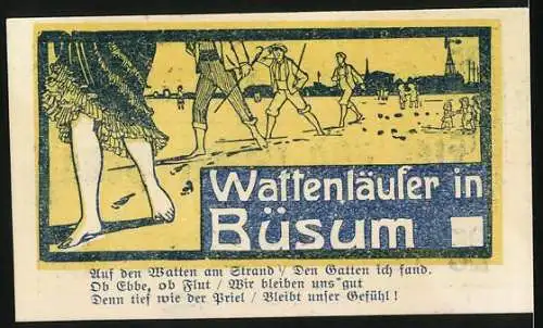 Notgeld Büsum 1921, 25 Pfennig, Gutschien Nr. 3269 Wattenläufer in Büsum, Nordseebad, Druck W. Clausen