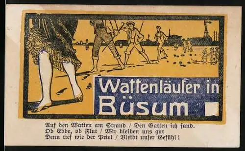 Notgeld Büsum, 1921, 25 Pfennig, Wattenläufer in Büsum, Nordseebad, gültig bis 31.12.21