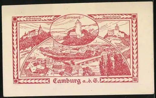 Notgeld Camburg a. d. S., 10 Pfennig, Gutschein über 10 Pfennig vom Camburger Tageblatt mit Landschaftszeichnung