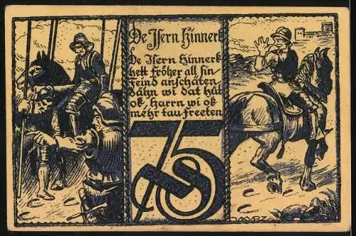 Notgeld Horneburg, 1922, 75 Pfennig, Schützenverein Horneburg, historische Illustrationen auf Vorder- und Rückseite