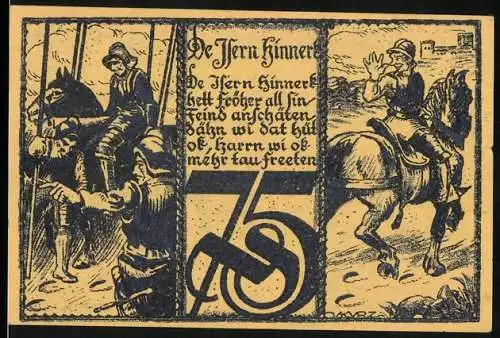 Notgeld Horneburg 1922, 75 Pfennig, Schützenverein Horneburg, Illustrationen mit Reitern und Soldaten