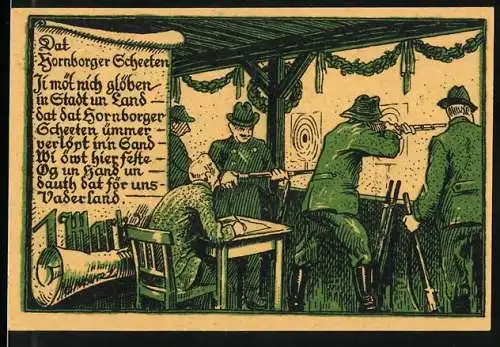 Notgeld Horneburg 1922, 1 Mark, Schützenverein Motiv mit Schiessstand und Zielscheibe