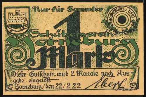 Notgeld Horneburg 1922, 1 Mark, Schützenverein Motiv mit Schiessstand und Zielscheibe