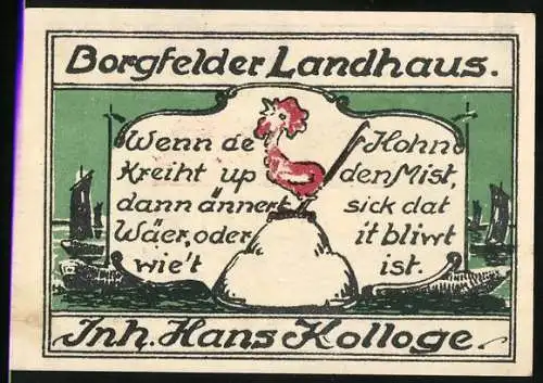 Notgeld Borgfelde, 50 Pfennig, Borgfelder Landhaus, Inh. Hans Kolloge, Restaurant, Ballhaus und Kaffee