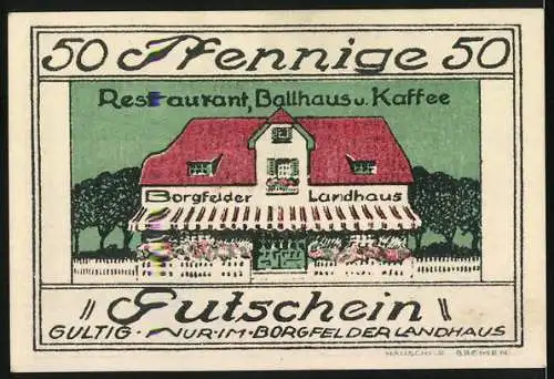 Notgeld Borgfelde, 50 Pfennig, Borgfelder Landhaus, Inh. Hans Kolloge, Restaurant, Ballhaus und Kaffee