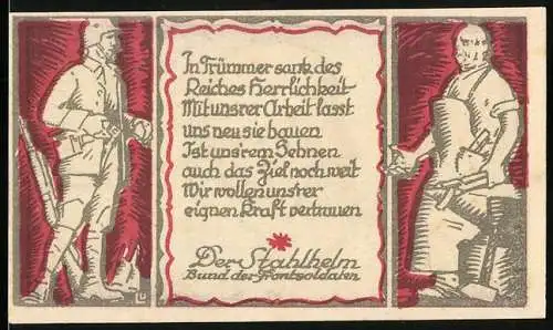 Notgeld Hamburg, 5 Mark, Der Stahlhelm Bund der Frontsoldaten, Werbeschatz, Deutschland es lebe und Soldatenabbildung