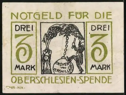 Notgeld Hamm 1921, 3 Mark, Wohltätigkeitsfest für die Oberschlesien-Spende mit Illustration, Bürgerschützenverein