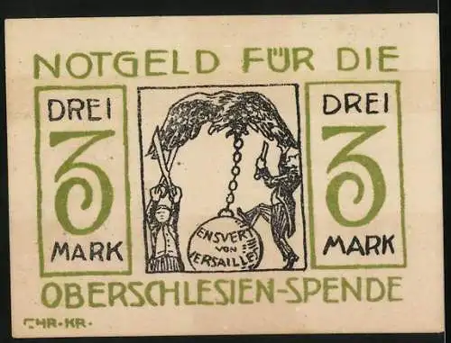 Notgeld Hamm, 1921, Drei Mark, für das Wohltätigkeitsfest und die Oberschlesien-Spende, Bürgerschützen-Verein