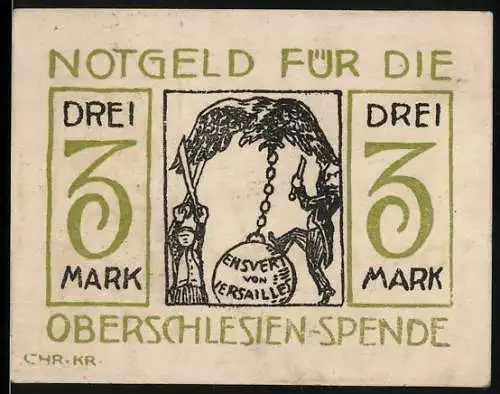 Notgeld Hamm (Westf.), 1921, Drei Mark, Oberschlesien-Spende, Burgerschützenverein, Wohltätigkeitsfest