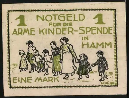 Notgeld Hamm 1921, 1 Mark, Bürgerschützenverein und Arme Kinder-Spende Illustrationen