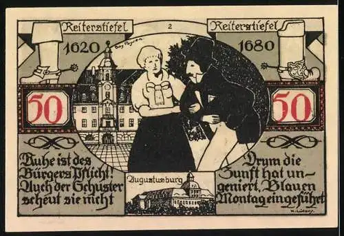 Notgeld Weissenfels 1921, 50 Pfennig, Stadtwappen und historische Motive mit Reitersiegel