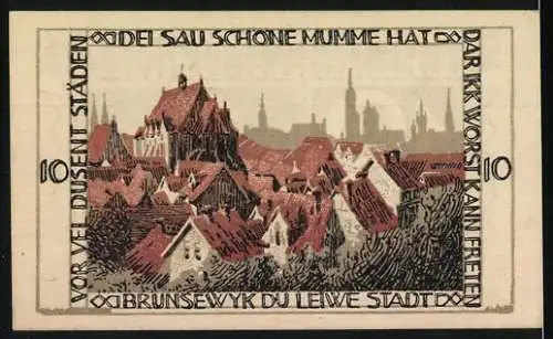 Notgeld Braunschweig 1921, 10 Pf, springendes Pferd und Stadtansicht