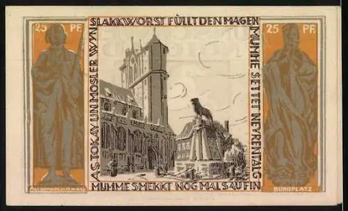 Notgeld Braunschweig 1921, 25 Pf, Braunschweigische Staatsbank mit Pferd und Burgplatz-Ansicht