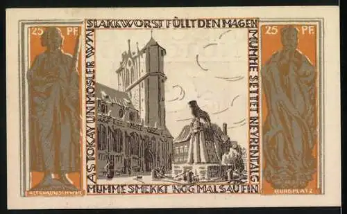 Notgeld Braunschweig 1921, 25 Pf, Braunschweiger Staatsbank mit Pferd und Burgplatz-Motiv