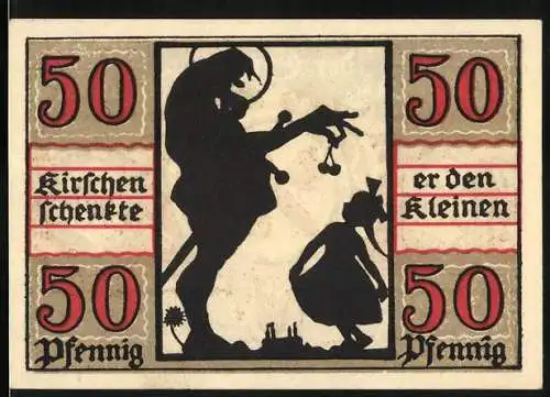 Notgeld Naumburg, 1920, 50 Pfennig, Kirschenkette, Stadtwappen mit zwei Schlüsseln, Seriennummer 18966