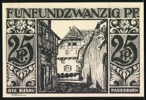 Notgeld Paderborn 1921, 25 Pfennig, Silhouette der Stadt und Die Kisau