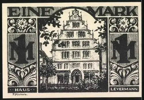 Notgeld Paderborn 1921, Eine Mark, Handwerkszenen und Haus Levermann