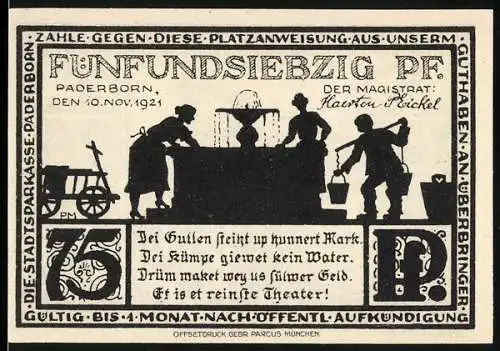 Notgeld Paderborn, 1921, 75 Pfennig, Silhouettenarbeit und Paderborner Kirche