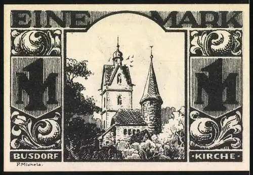 Notgeld Paderborn 1921, 1 Mark, Handwerker und Busdorfkirche